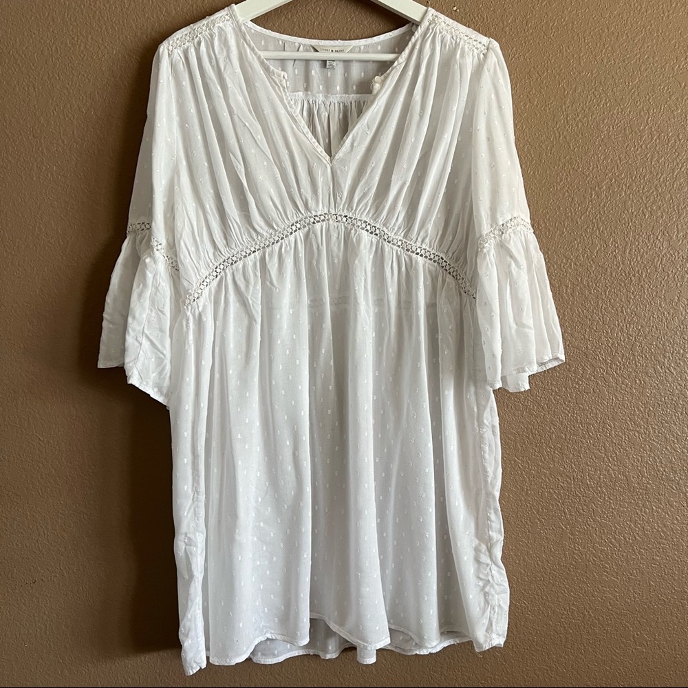 Lucky Brand Boho Tunic White Lace Top Size Medium